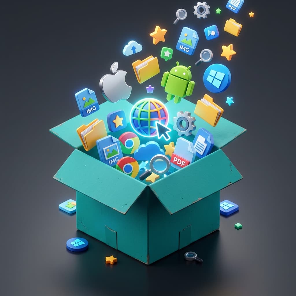 Caja 3D abierta con archivos de imagen svg iconfont